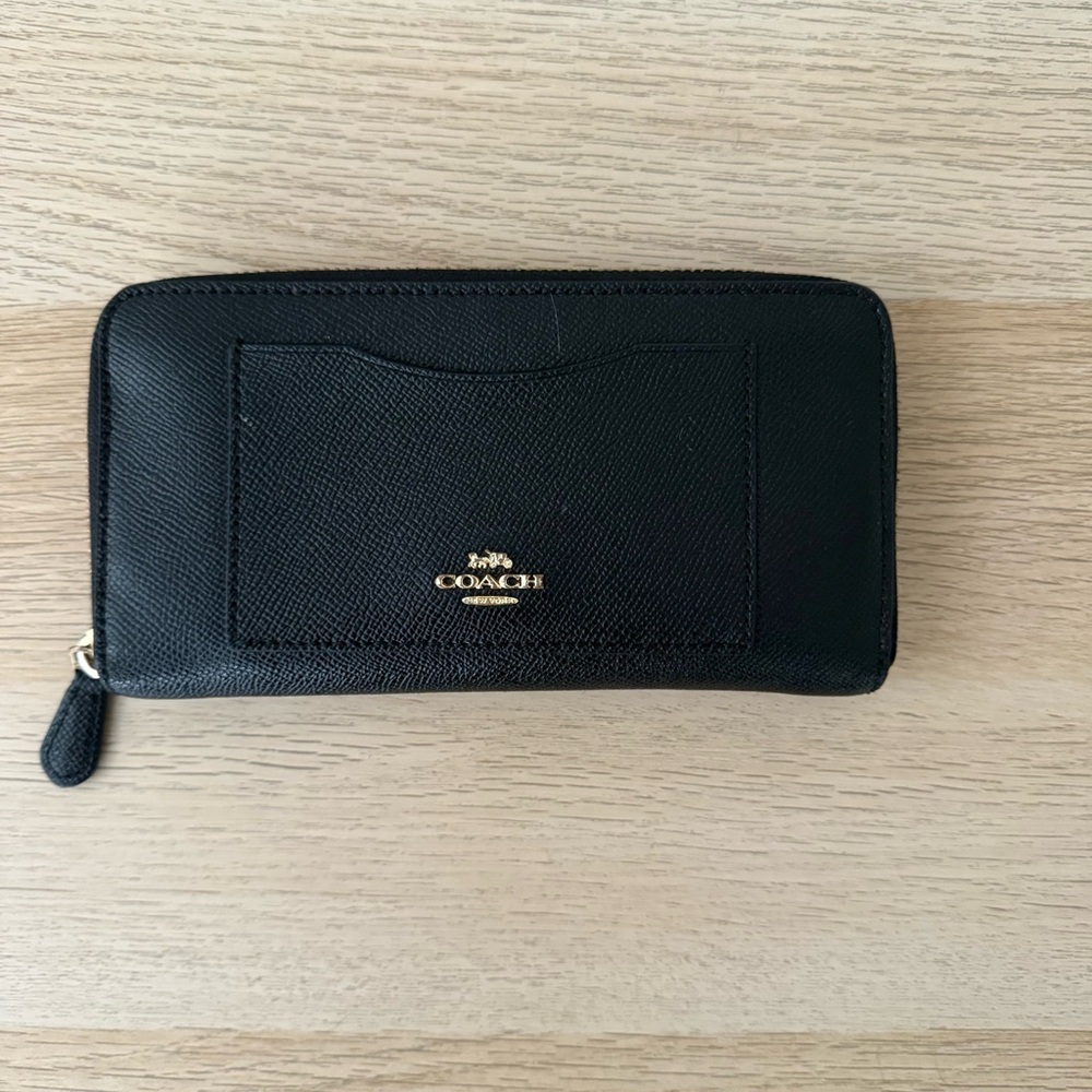 Coach Black Leather Wallet with Gold Logo